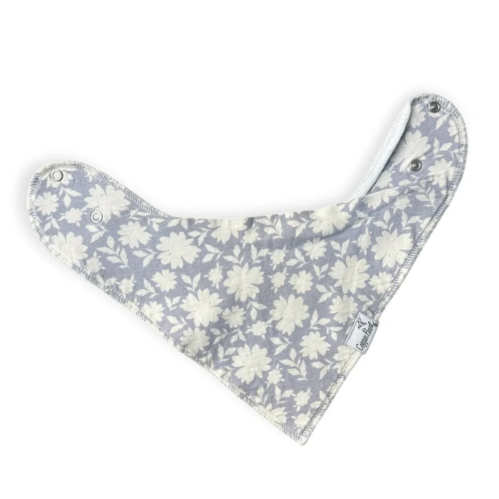 Copper Pearl Baby Bandana Bibs 2 Pack Unicorn Rainbow Floral Grey White Snaps